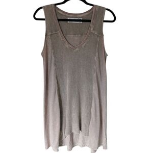 M Rena Light Brown Mixed Material Sleeveless V-Neck Top Tunic Size Large
